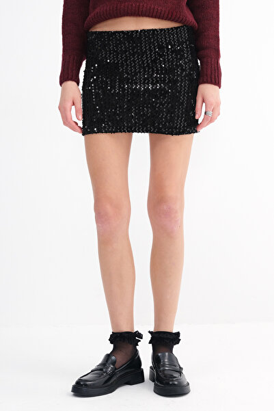 Addax Sequined Velvet Mini Skirt E192