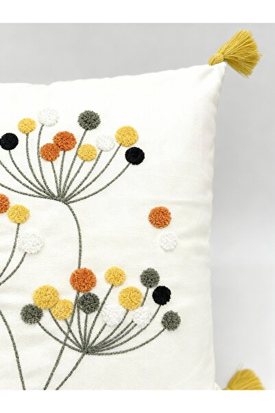 MACASA Single Punch Embroidered 100% Cotton White Fabric Throw Pillow Cover