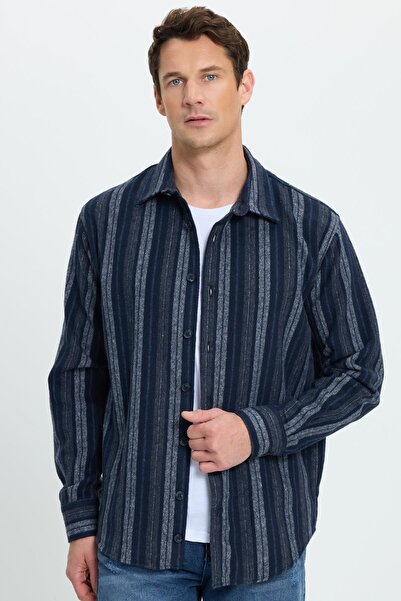 Tudors Men's Relax Fit Comfortable Cut Sports Collar Striped Lumberjack Shirt