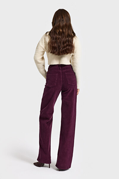 its basic Women's Purple Color 26W5-111 Straight Cropped Fit Elastane Fabric Slim F Corded Fabric Velvet Velvet Fabric Pants