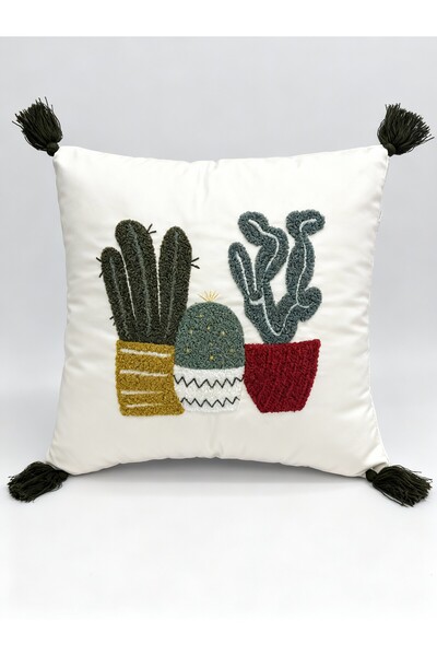 MACASA Single Punch Embroidered 100% Cotton White Fabric Throw Pillow Cover