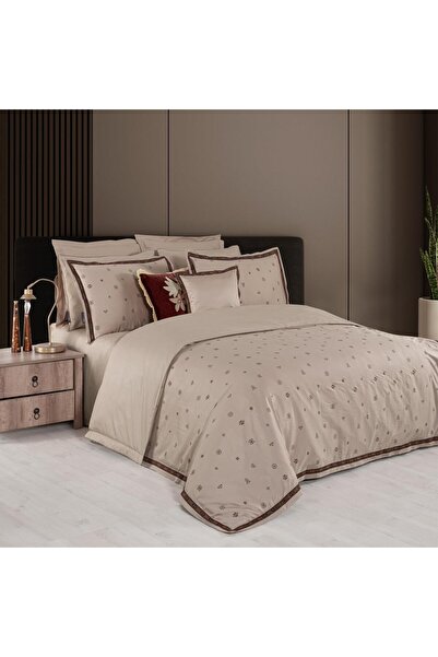Sarev Kutay King Size (Battal Boy) 100% Cotton Satin'300 Tc' Duvet Cover Set Mocha