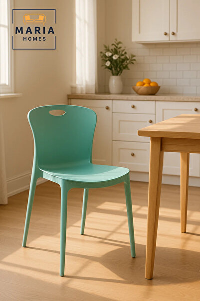 MARIA HOMES كرسي بلاستيكي أخضر، كرسي حديث خفيف الوزن بدون أذرع مع فتحة مقبض خلفي للاستخدام الداخلي والخارجي