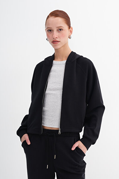 Addax Zippered Hooded Modal Cardigan H12169