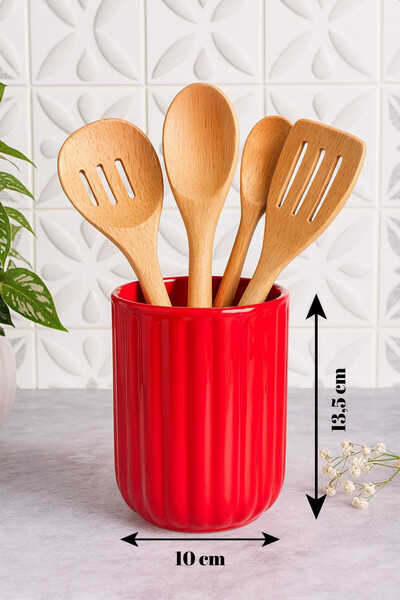 ŞURA MUTFAK Bubble Countertop Upright Spoon Holder Organizer Ceramic Red
