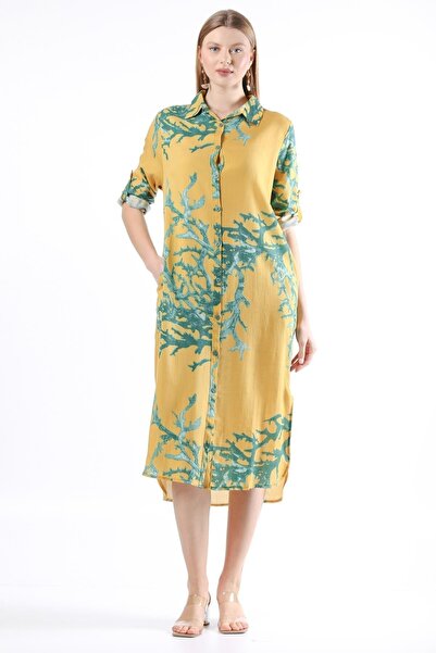 della moor فستان قميص كاجوال بنمط فرع الخردل