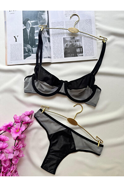 ROZENİN LINGERIE Basic Mikro Tül Balenli Toparlayıcı Rahat Kesim Külot Hediyeli Sütyen İç Çamaşır Takımı