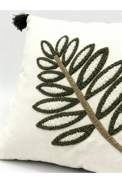 MACASA Single Punch Embroidered 100% Cotton White Fabric Throw Pillow Cover