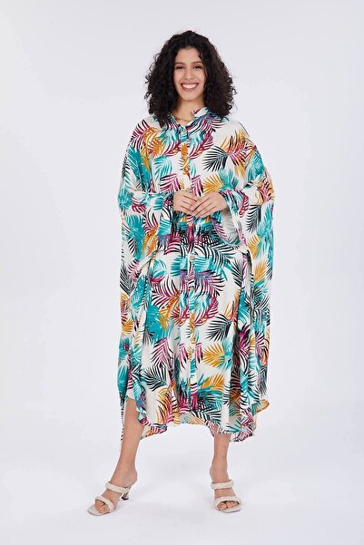 della moor Rochie cămașă casual gigant cu model palmier verde supradimensionat