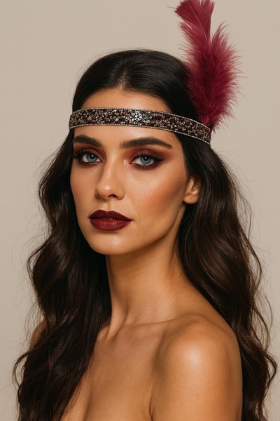 Bukiro Gerçekte taşlı Tüylü Saç bandı Parti Yılbaşı ozel tasarım tüylü taç ta...