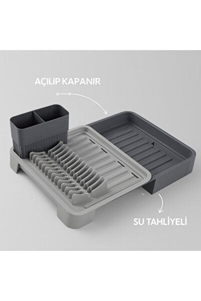 DUFF CLEAN Foldable Sliding Dish Drying Basket - Sliding Dish Rack Gray