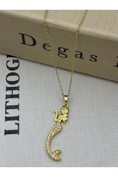 Hedef Bijuteri Çelik Gold Renkli Zirkon Taş Detaylı Deniz Kızı Figür Kolye