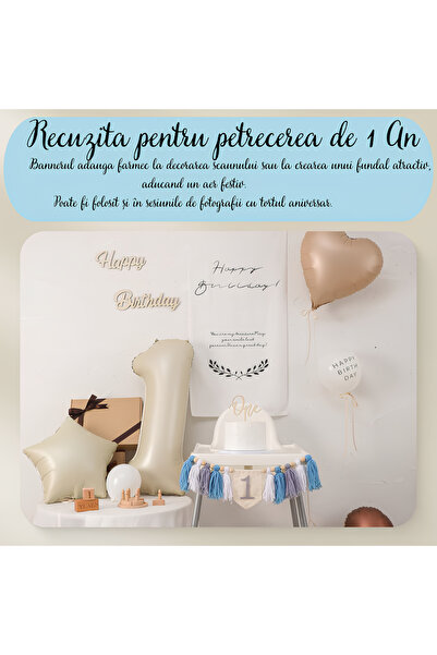 Arelair Magic Box Baby 1 Year Decoration Set, 3 Pieces, Balloon 1, Garland, Topper One, Gift, White, Blue