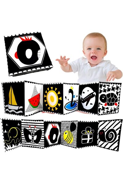 X SPRING Soft High-Contrast Baby Cloth Books, Black & White Sensory Crinkle for Tummy Time