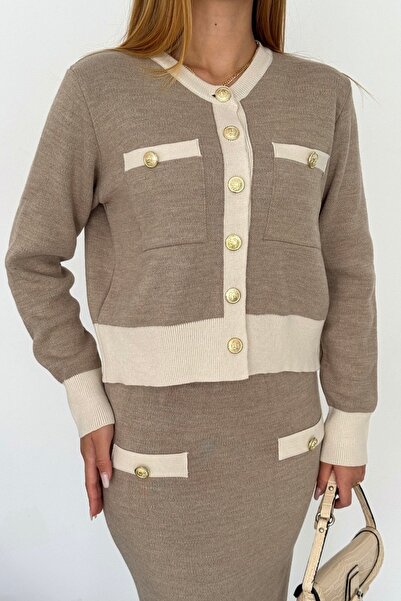 Noi Belis Crew Neck Cardigan Midi Skirt Knitwear Bottom-Top Set Aw25Au0039