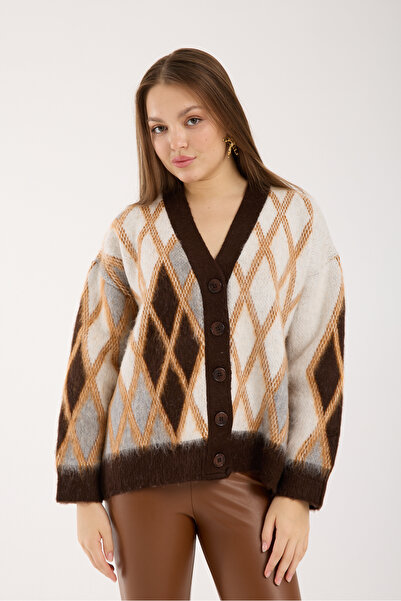 İLKCET MODA Ethnic Patterned Oversized Premium Women's Cardigan