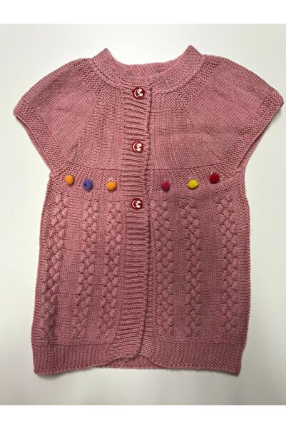 Baby Slon Kids Clup Kışlık düğmeli ponponlu desenli triko kız bebek süveter y...