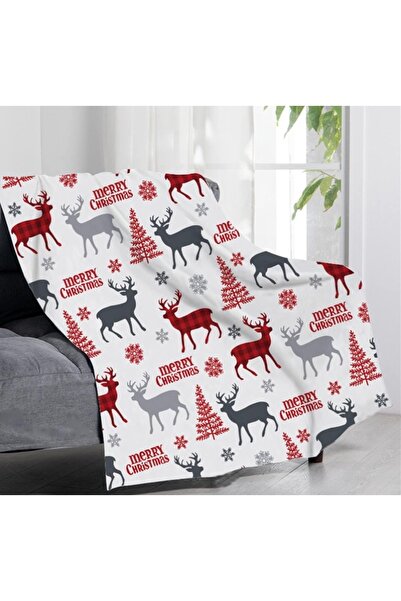 BASE Christmas blanket 150x200cm snowflake and fir tree and reindeer design, colorful