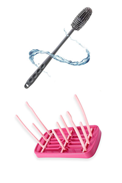 Ganjem Pembe Biberon Kurutma Aparatı Ve Emzik Temizleme Fırçası Set Matara Su...