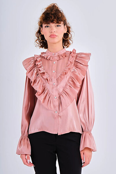 Lila Rose Fırfırlı Saten Organze Gömlek