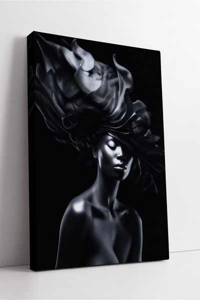 KOSS Dijital Black Woman Portrait Canvas Painting, Deepening Spaces with Fluid Forms and Modern Art Aesthetics