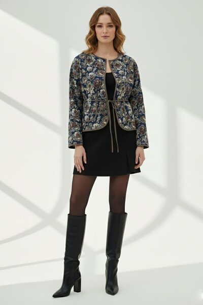 Soul Γυναικείο κοντό μπουφάν με σχέδιο με ζώνη -32447CKT - NAVY