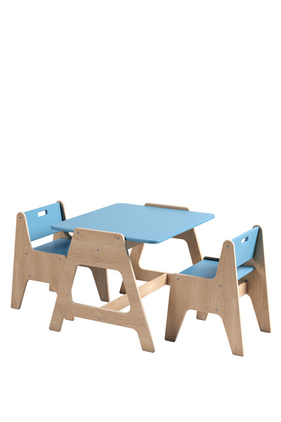Woody Cotable Mavi Ahşap Çocuk Masa Takımı