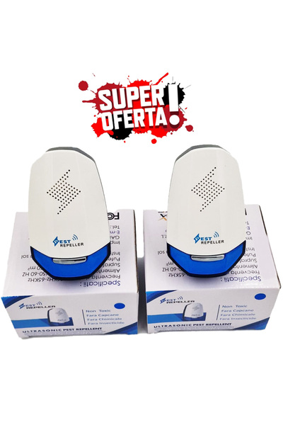 Pest x Defend SET 2 x Aparat cu ultrasunete Pest Repeller Alb-Albastru, anti ...