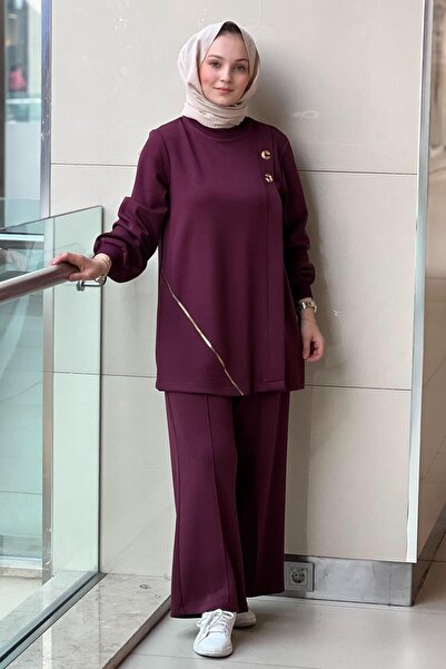 Nuss Asymmetrical Zipper Detailed Tunic Trouser Set