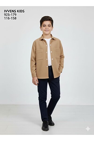 İvven's Kids Striped Fabric Patterned Snap Fastener Velvet Pocket Children's Shirt