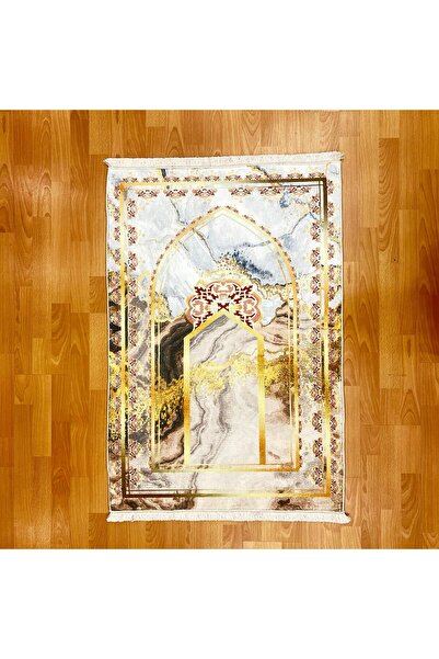 MEVLANA BAZAAR سجادة صلاة بطباعة رقمية من الرخام المخطط باللون الذهبي