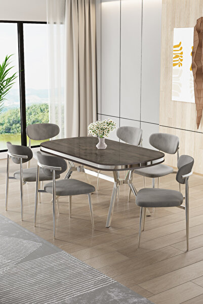 Canisa Olya Serisi 90x168 Lak Panel Antrasit İroni Masa Takımı Krom Ayaklı 6 ...