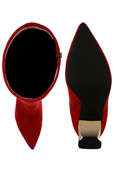 london Rag Women Slim Block Heel Long Boots in Red