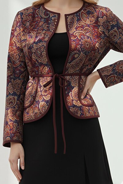 Soul Γυναικείο κοντό μπουφάν με σχέδιο με ζώνη -32447CKT - ΜΠΟΥΡΓΚΟΝΤΙ