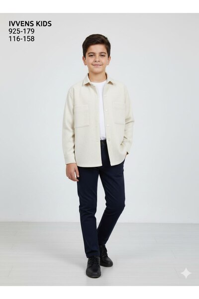 İvven's Kids Striped Fabric Patterned Snap Fastener Velvet Pocket Children's Shirt