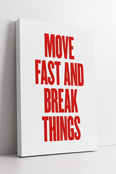 KOSS Dijital Pictură decorativă modernă tipografică, curajoasă, pe pânză, cu textul „Move Fast And Break Things”.