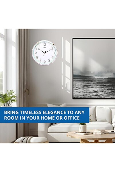 Generic Ajanta Plastic Wall Clock 497-White – 28cm White Dial Analog Quartz Clock with Silver Rim