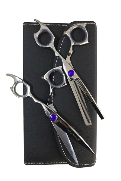 FORZUS Profesyonel Berber Kuaför Saç Kesim Makas Seti 6.5 Inc 2'li Deri Çanta...