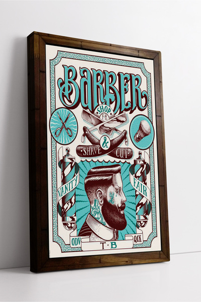 KOSS Dijital Μοντέρνος πίνακας σε καμβά με πορτρέτο κουρείου με κορνίζα και σ...