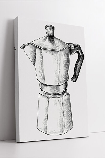 KOSS Dijital Black and White Moka Pot Drawing Design Modern Kitchen Decor Sty...