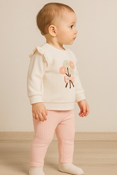 dinamik çocuk Baby Girl Süzene Daisy Bowknot 2-Piece Top and Bottom Set - Ribbed 2-Thread Seasonal 3-6-9-12 Months