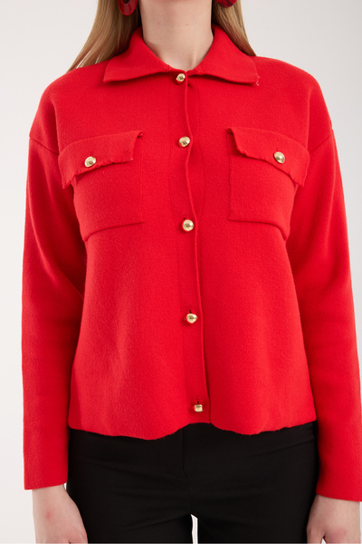 İLKCET MODA Double Pocket Button Detailed Knitwear Cardigan