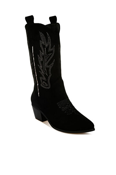 london Rag Women Embroidery Detail Cowboy Boots in black