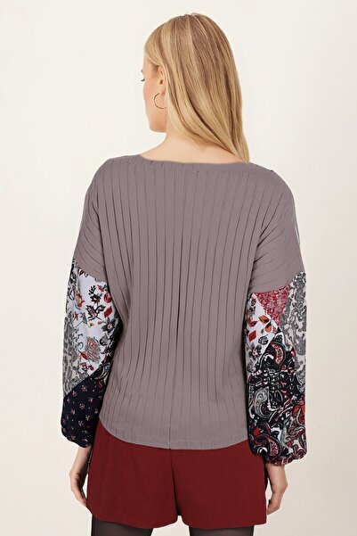 armonika Women's Light Beige Sleeve Patterned Balloon Knit Sweater Arm-20K081001