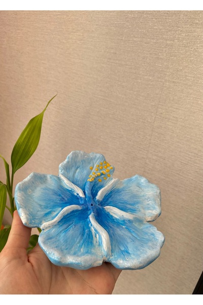 EYO Dekoratif Çiçek Turkuaz Hibiskus Tütsülük & Takı Tabağı