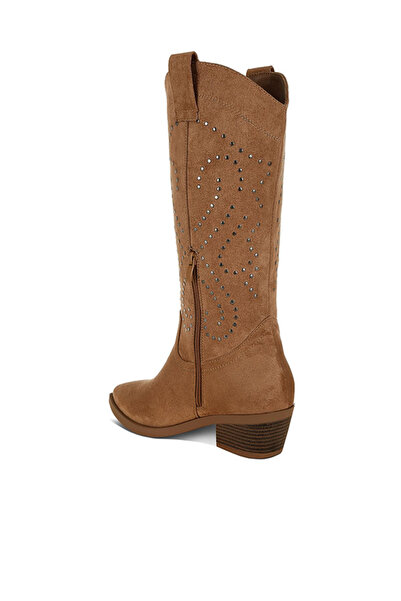 london Rag Women Studs Embellished Cowboy Boots in CAMEL