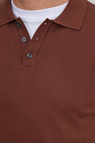 Tudors Men's standard fit regular cut cotton polo collar brown sweater