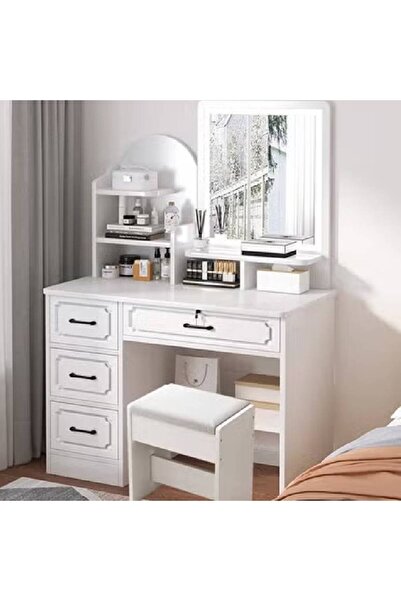 NKX Multifunctional Makeup Vanity Dressing Table with LED Mirror and Chair 80 CM