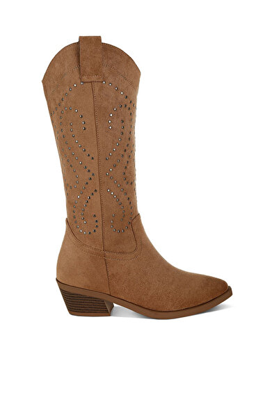 london Rag Women Studs Embellished Cowboy Boots in CAMEL