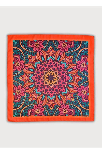POZİTİF MRK Orange Light Mandala Twill Satin Multi-Color Scarf 58Cmx58Cm